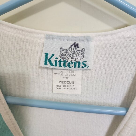 Vintage Kittens Button-Front Housecoat With Beach Sandals Print In White & Teal - Picture 5 of 5